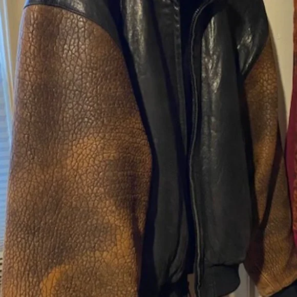 Vintage 80's Fog City Leather Two Tone Black/Brown Bomber Jacket -Large - Picture 4 of 14